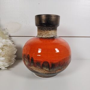 70s Carstens Tonnieshof Fat Lava Bulb Vase 7608-20 | Orange & Brown West Germany